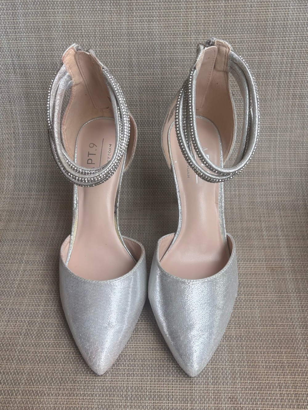 Apt. 9 Metallic Silver Pointed Ankle-Strap Heels with Rhinestone Wrap